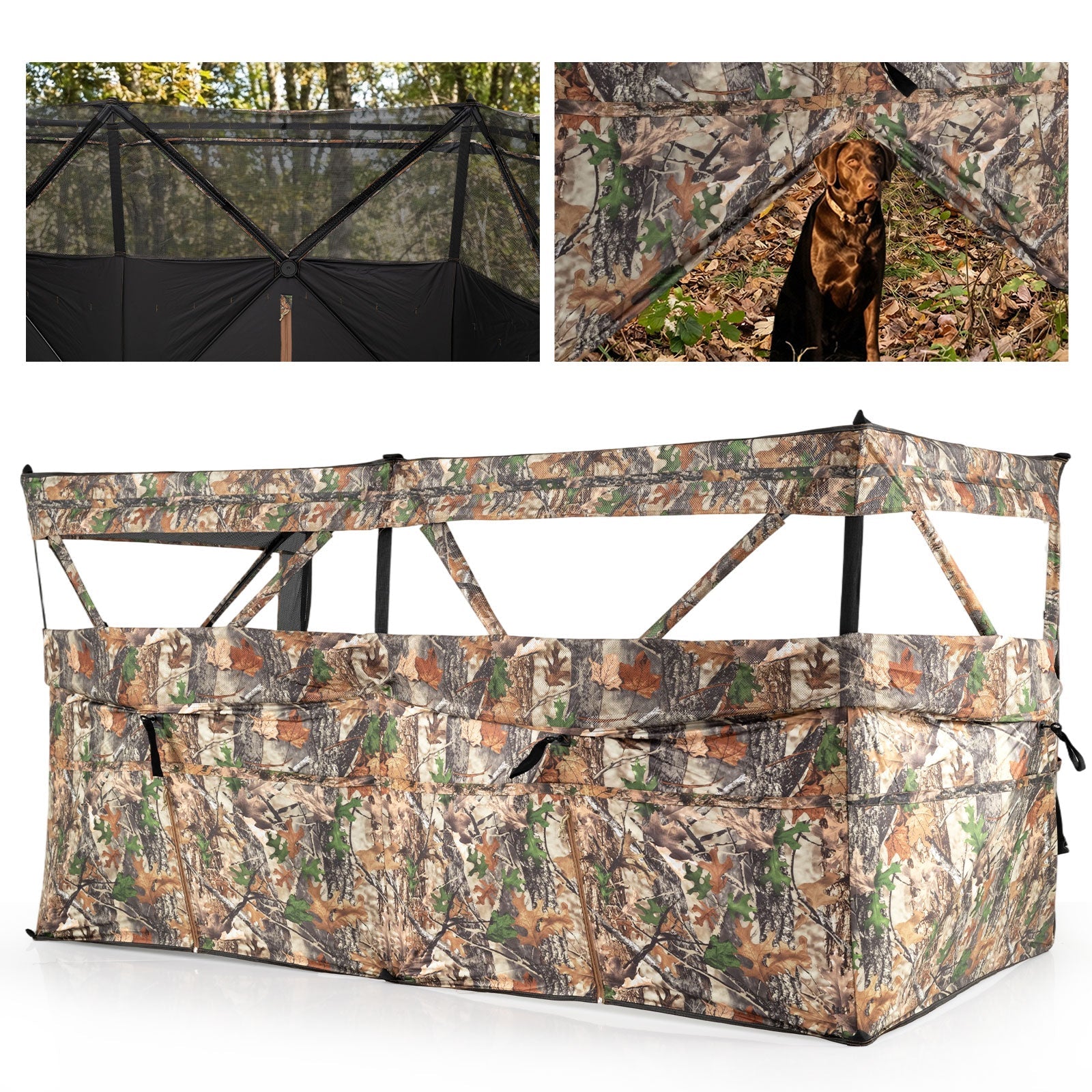 See-Through Hunting Blind Panel with Dog Door Pop up Waterflow Blind for 1-3 People