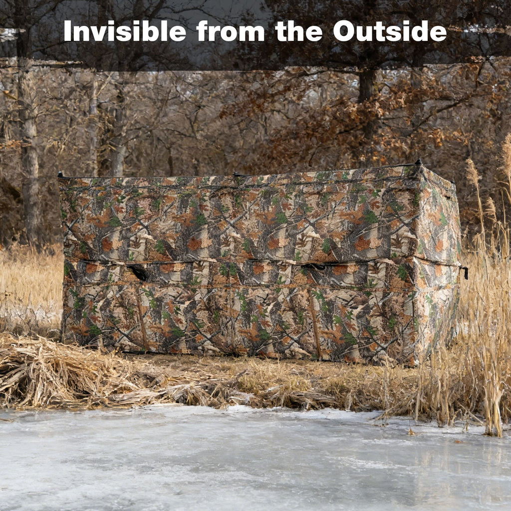 See-Through Hunting Blind Panel with Dog Door Pop up Waterflow Blind for 1-3 People