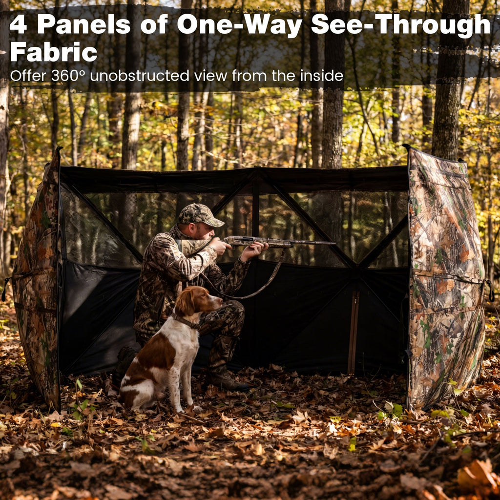 See-Through Hunting Blind Panel with Dog Door Pop up Waterflow Blind for 1-3 People