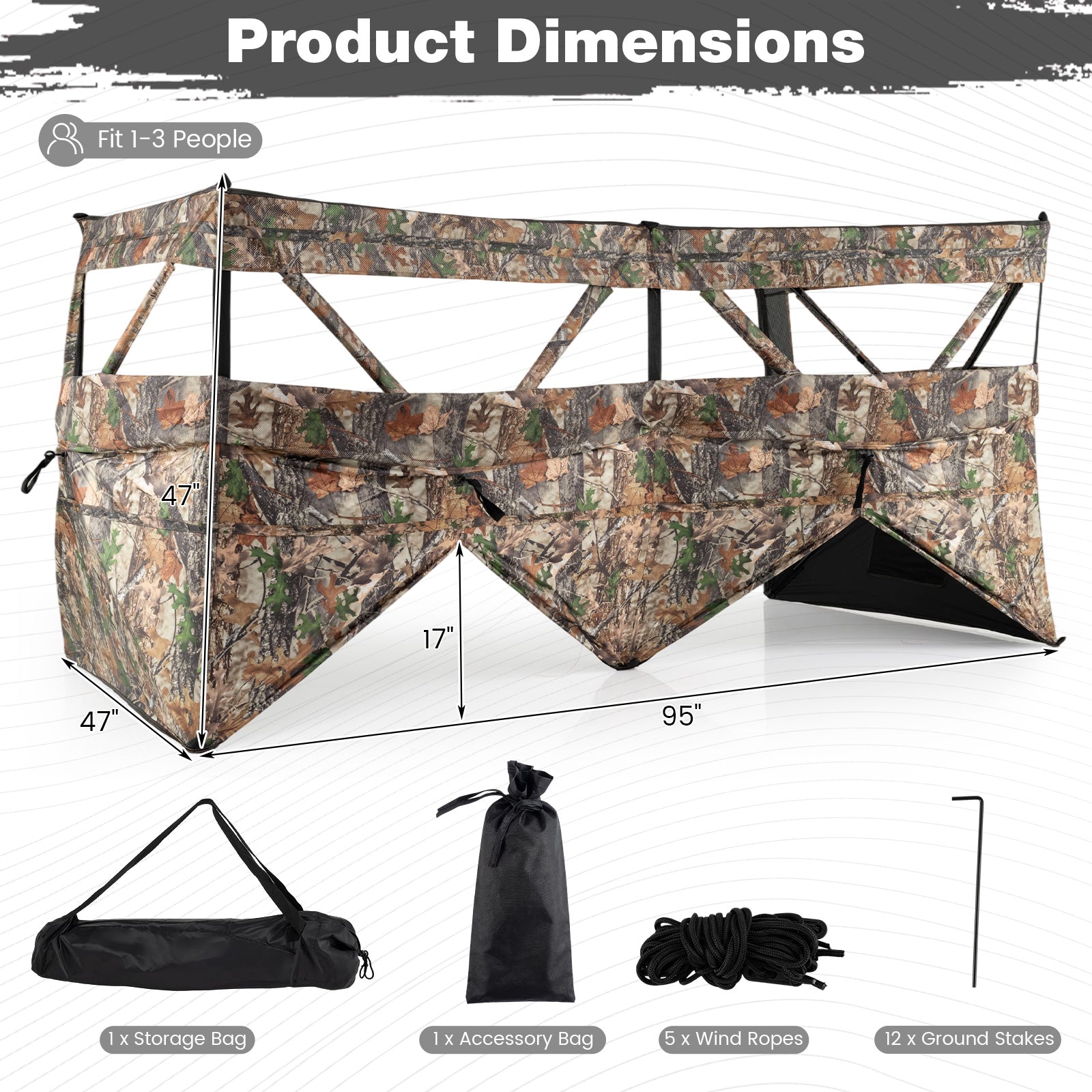 See-Through Hunting Blind Panel with Dog Door Pop up Waterflow Blind for 1-3 People