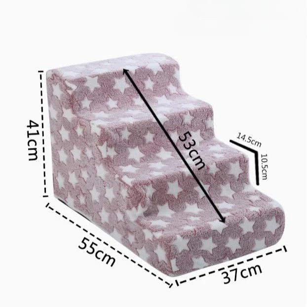 Dog Ramp & Puppy Stairs – Waterproof Anti-Bite Pet Ladder with Detachable Washable PU Cover, Sponge Cushion, Cartoon Pattern 4 pink