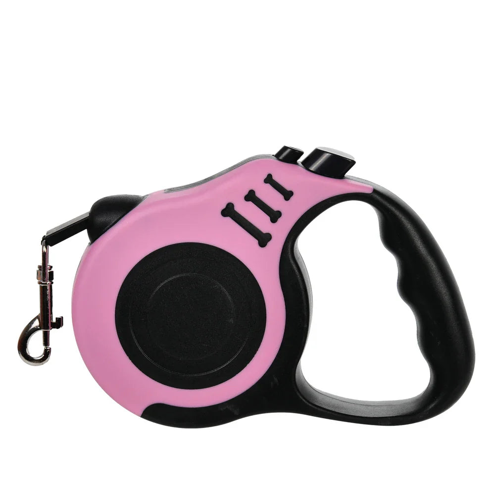 Retractable Dog Leash 3m/5m (9.8ft/16.4ft) Nylon Rope with Quick-Release ABS Case and Paw Print Keychain Pink 3