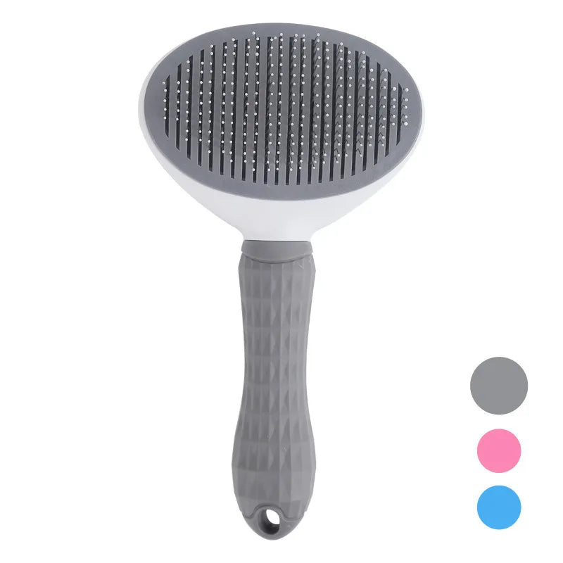 Pet Deshedding Comb | Self Cleaning Needle Brush for Dogs and Cats Gray