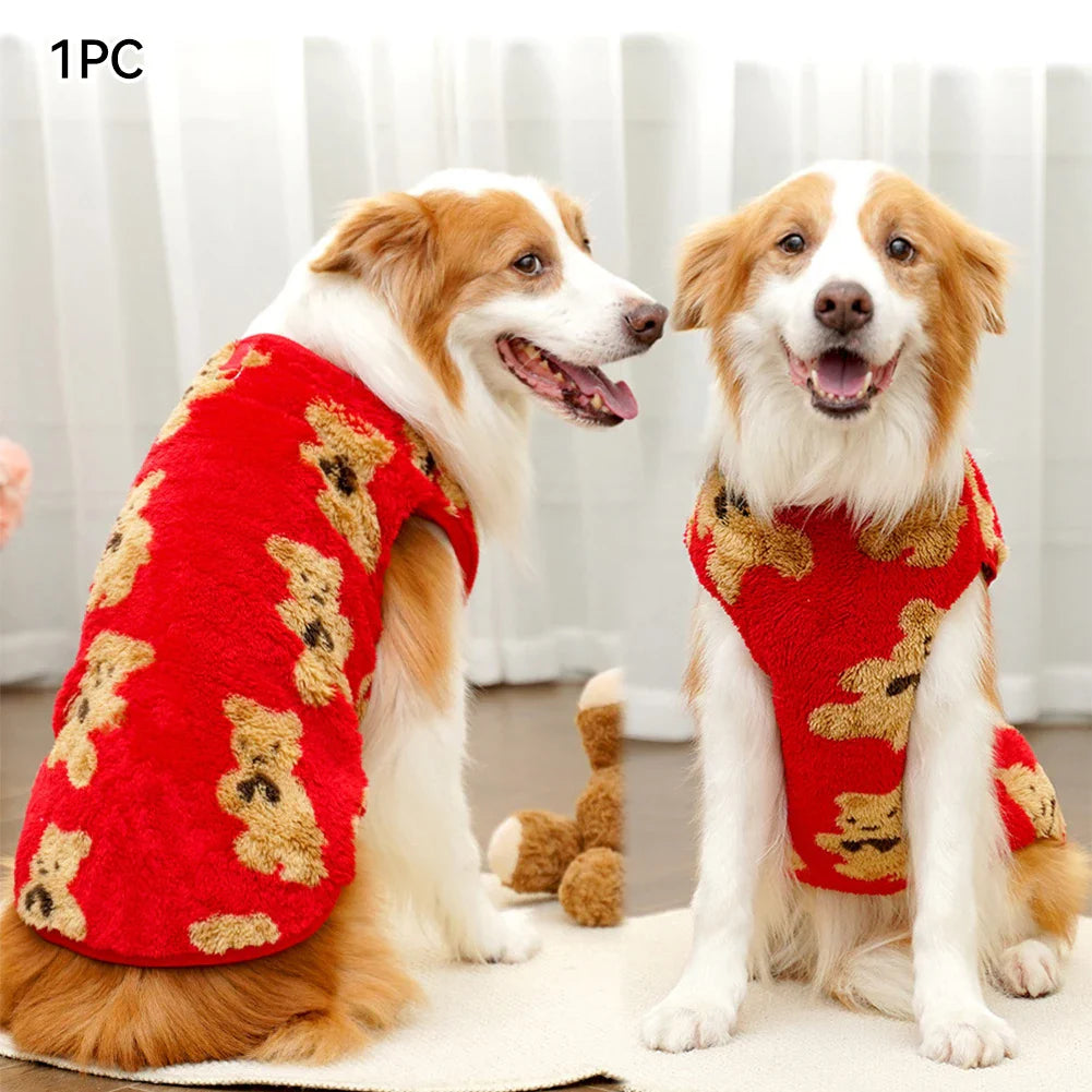 Warm Flannel Dog & Cat Winter Coat Jacket - Sizes M–7XL (2.5–35 kg / 5.5–77 lb) Red Bear
