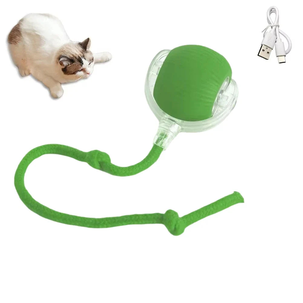Rechargeable Interactive Rolling Cat Toy with Faux Tail - Motion-Activated Ball for Cats & Small Dogs 1PC Green
