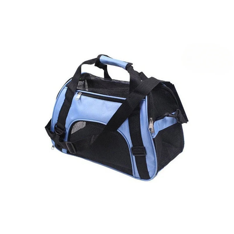 Portable Mesh Pet Carrier Bag — Foldable Breathable Travel Handbag for Small Cats & Dogs Blue
