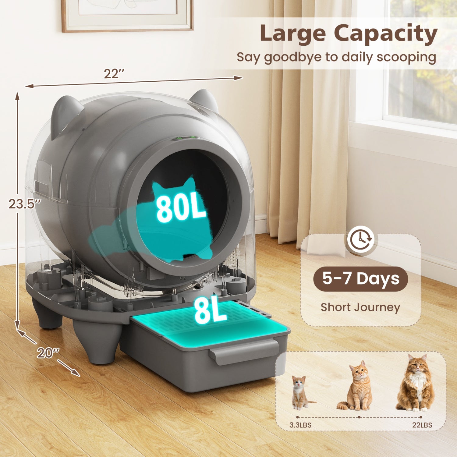 Self-Cleaning Litter Box with App Control for Multi-Cat Homes