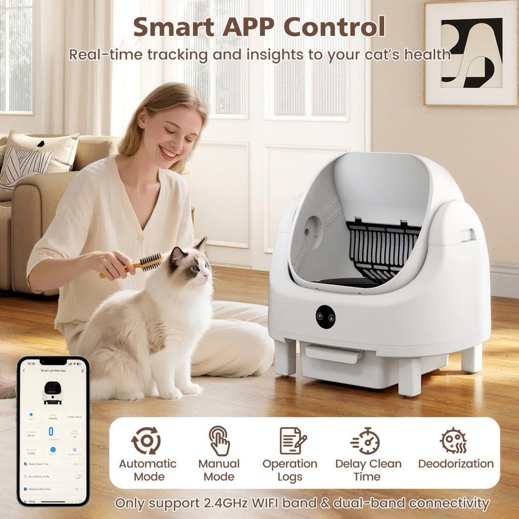 Self-Cleaning Cat Litter Box with APP Control & Open Top