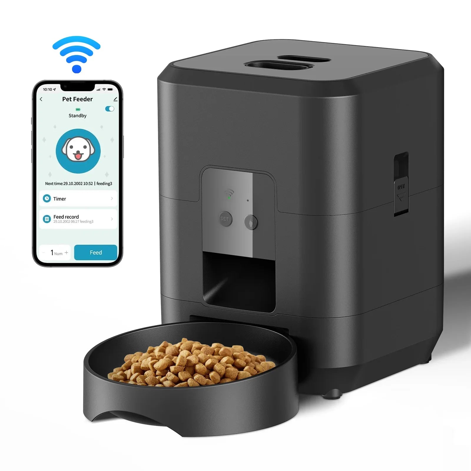 Smart Pet Feeder Automatic Cat Feeder Dog Slow Food Machine With Timed Quantitative Automatic Cat Food Dispenser Cat Dog Bowl Black WIFI Feeder