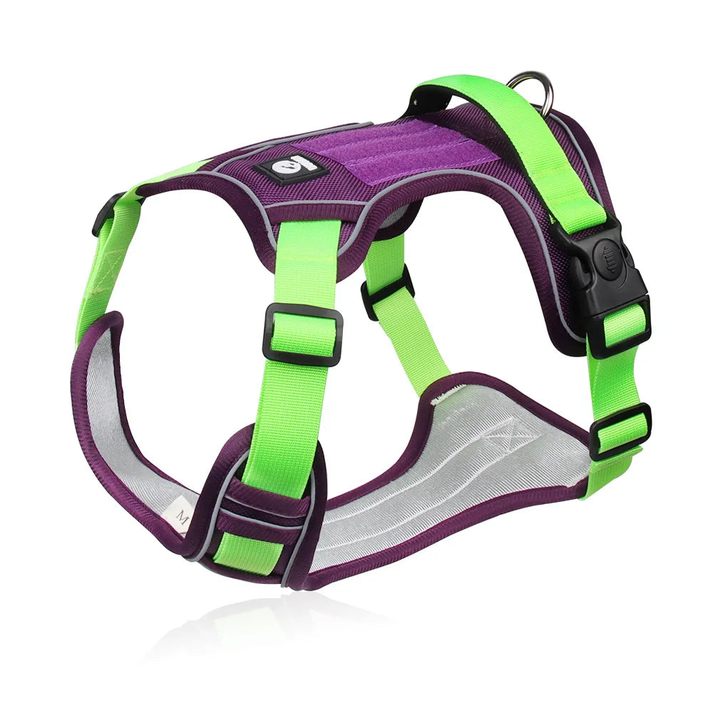 Tactical No-Pull Dog Harness Reflective Heavy Duty Oxford Cloth Waterproof Medium Large Breed Outdoor Walking Pet Vest Harness purple