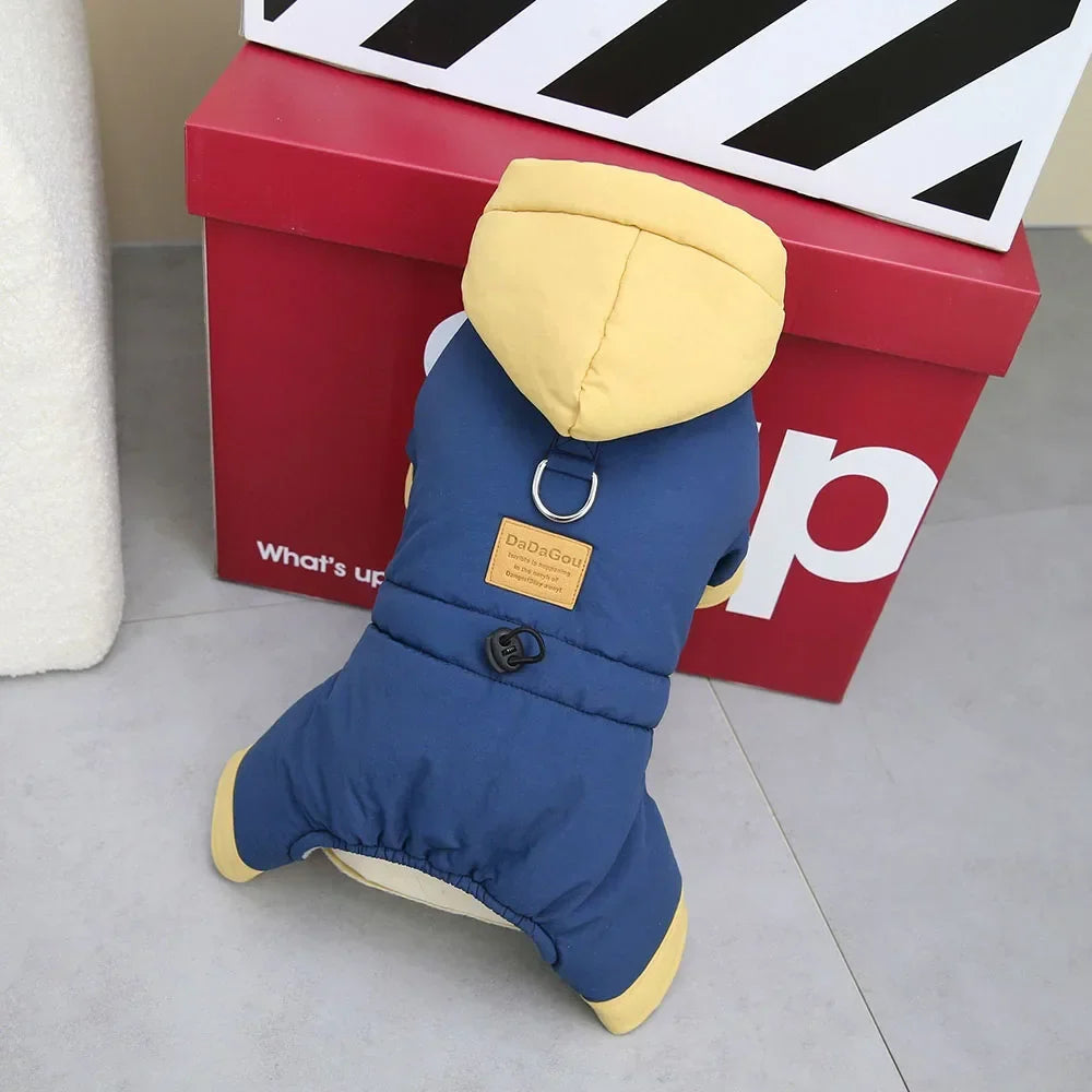 Waterproof Pet Clothes for Dog Winter Warm Dog Jacket Coat Cat Small Dog Hooded Jumpsuit Snowsuit Puppy Outfits for Cold Weather Dark Blue