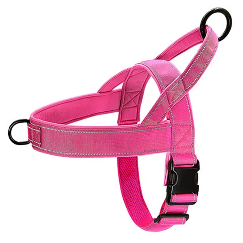 Tactical Anti-Pull Dog Harness - 1000D Nylon Adjustable for Large Dogs, Outdoor Training Vest with Handle & Reflective pink L