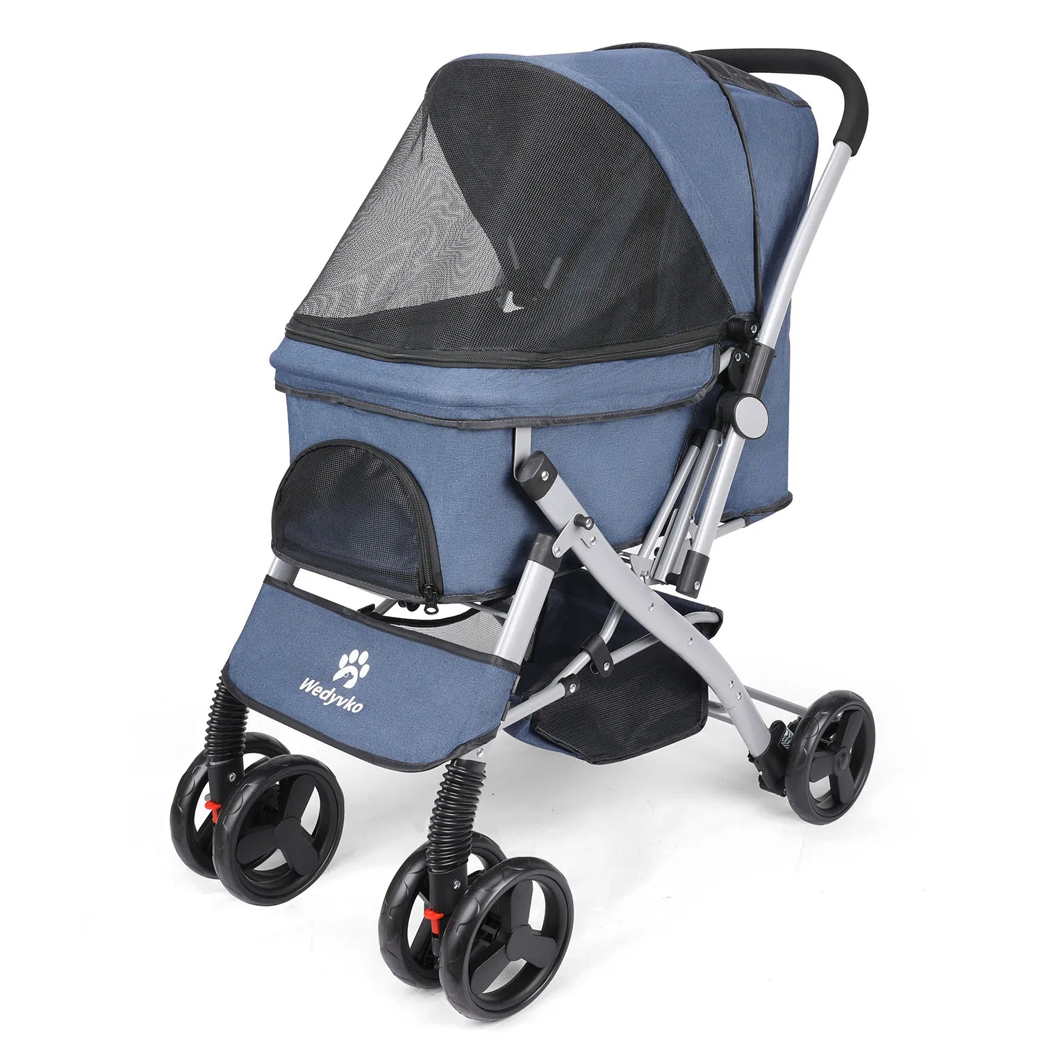 Foldable Pet Stroller for Cats and Dogs, Detachable Shock-Absorbing Travel Carrier, Easy Assembly, Dirt-Resistant Blue