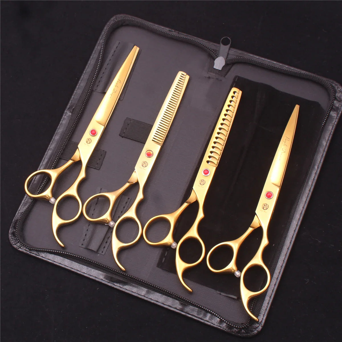 7-Inch (19.5 cm) Stainless Steel Pet Grooming Scissors Kit – Straight, Thinning, Chunker & Curved Shears Z3013-Jin-D4
