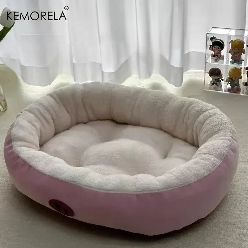 Cozy Oval Snuggle Pet Bed, Plush & Thickened Cat Bed Warm and Secure Bed for Cats and Small Medium Dogs, All Seasons Pink