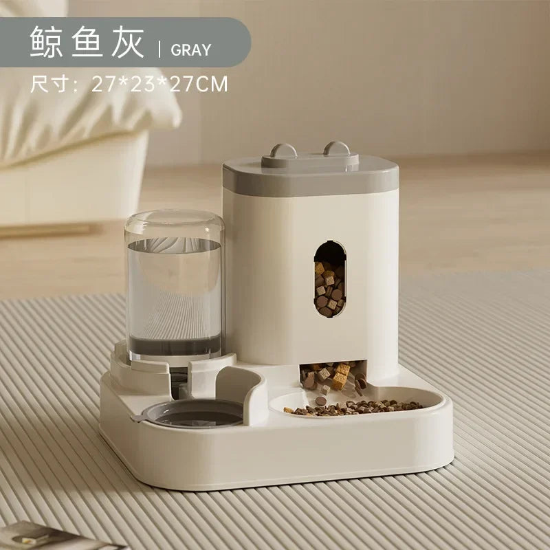 Automatic Gravity Pet Feeder with Water Fountain – Large Capacity Dog & Cat Food Dispenser GRAY 2L|L