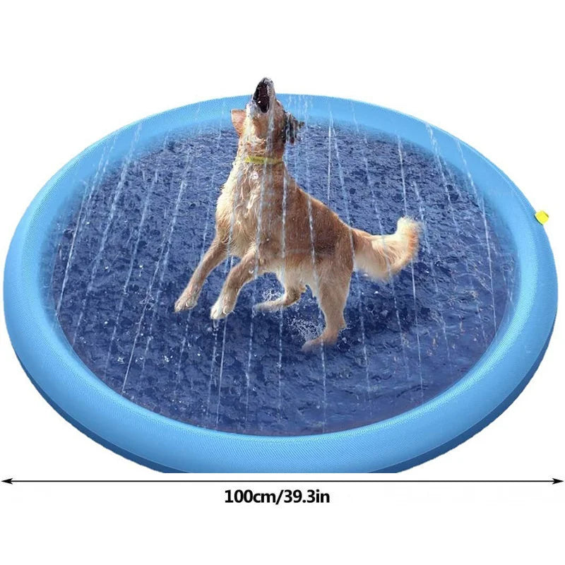 65/100CM Thickened Dog Spray Water Play Mat Cat Playmat Letter Dolphin Theme Pet Sensory Playing Crawling Induction Toy A 100cm