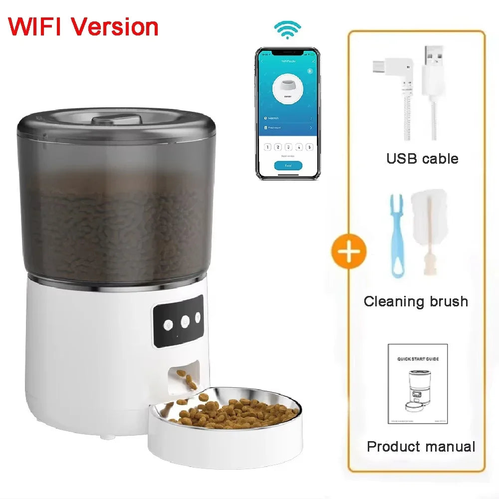 Automatic Pet Feeder 4L Capacity Smart Timer Tuya Control Food Dispenser with Stainless Steel Bowl Dogs Cats Feeding Supplies App Version White