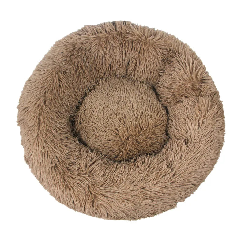 Orthopedic Donut Pet Bed – Calming Anti-Anxiety Round Dog & Cat Sofa, Washable Plush Bolster Bed (Fits 15.7–39.4 in / 40–100 cm) Khaki