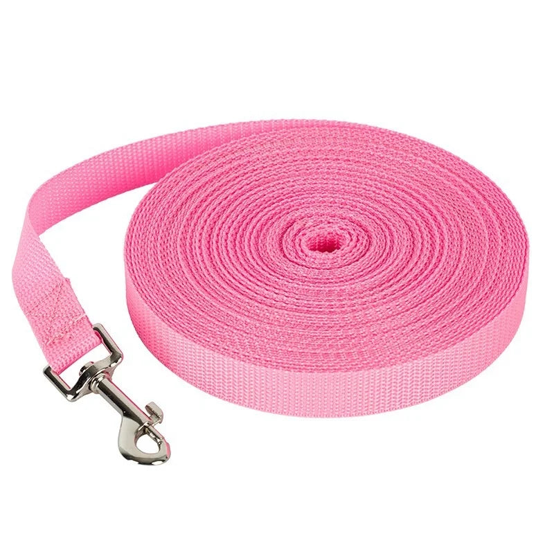 Nylon Long Dog Training Leash – Durable Quick-Release Long Line, 2 cm Wide, Multiple Lengths 4–66 ft (1.2–20 m) for Small to Large Dogs Pink