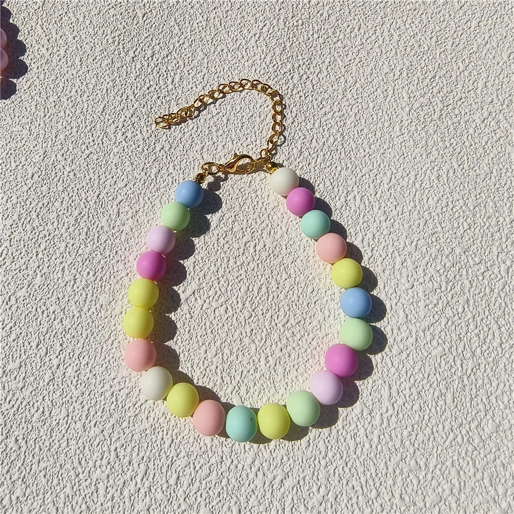 Dogs Necklace Extension Chain Design Pet Collar Fashion Dogs Faux Pearls Necklace Loop DIY Cat Dog Grooming Accessory colorfulA