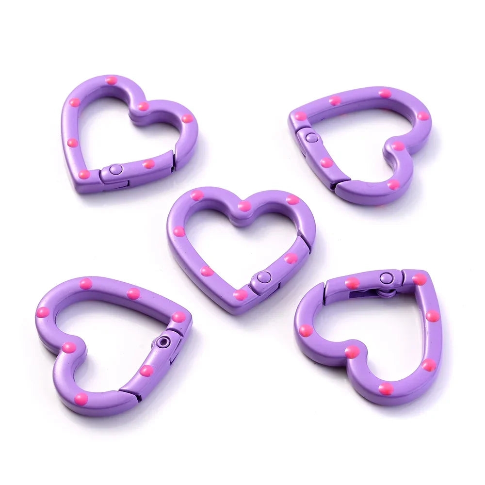 5pcs Multicolor Metal Heart Ring Spring Clasp Carabiner Keychain Clips Hook Dog Chain Diy Jewelry Buckle Connector Supplies