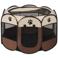 Foldable Pet Tent Kennel Cat Delivery Room Octagonal Fence Puppy Shelter Detachable Summer Pet Tent Outdoor Cat Cage Dog Fences White and Coffee