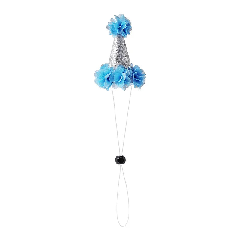 Funny Pet Party Hat | Dog Cat Birthday Cap for Small Pets Silver Flower Default