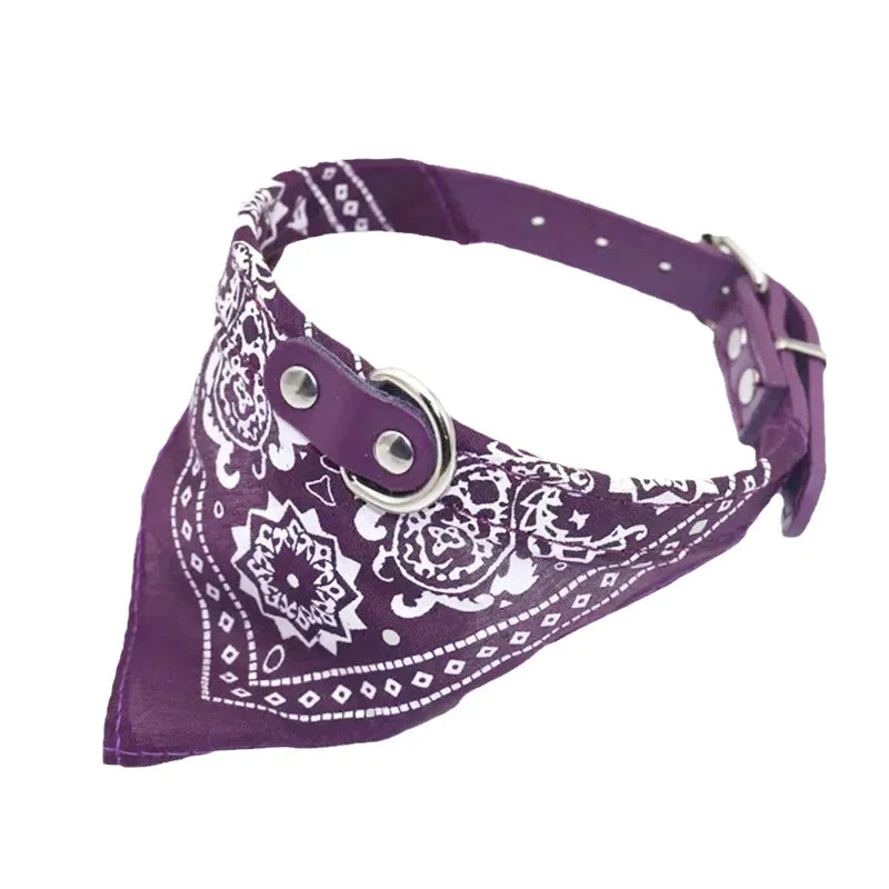 Adjustable PU Dog Cat Collar with Detachable Scarf | Pet Accessories for Small Medium Dogs and Cats Purple Default