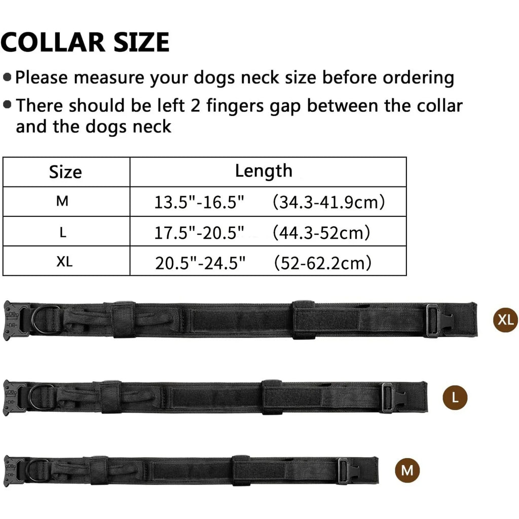 Tactical Dog Collar Adjustable Military Nylon Dog Collar with Control Handle Heavy Duty Metal Buckle for Medium Large Dogs