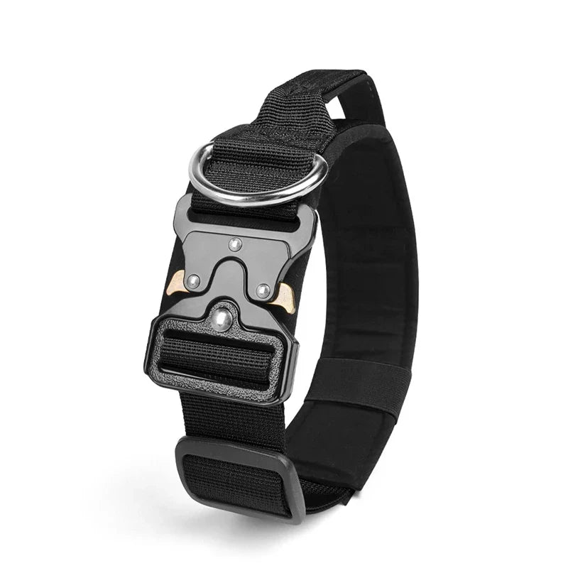 Adjustable Tactical Dog Collar with Metal Buckle Outdoor Walking Training Durable Nylon Collars for Medium Big Dogs Pet Supplies Black