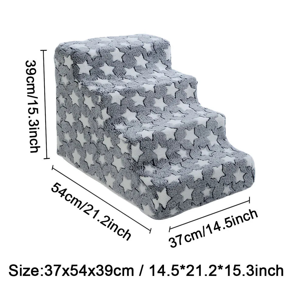 Pet Stairs for Dogs & Cats — 3- or 4-Step Detachable Sponge Ramp, Washable Waterproof Anti-Bite Pet Ladder 4 steps C