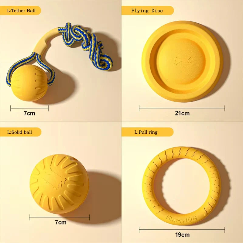EVA Dog Toys 4-Pack - Durable Flying Disc, Ball and Tug Rope Set for Puppies and Adult Dogs | Chew-Proof Teeth Cleaning L Set