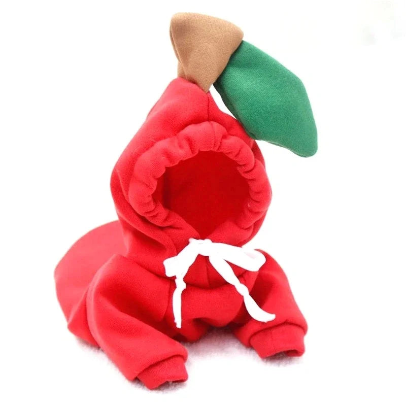 Fruit Print Fleece Hoodie for Small Dogs – Warm Pet Jacket for Puppies & Cats Red