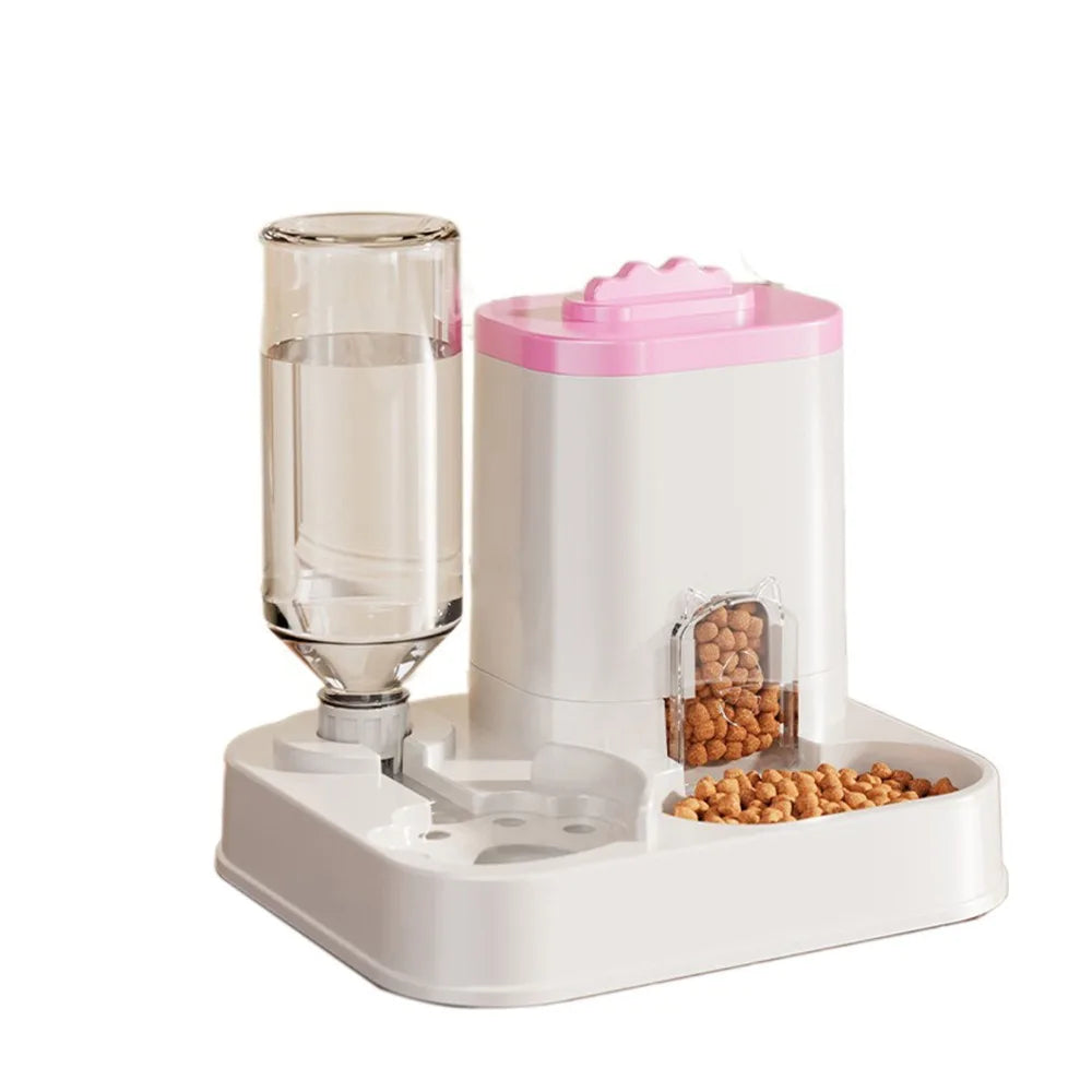 Automatic Cat & Dog Water Dispenser with Integrated Food Basin No Batteries Needed,Automatic Pet Feeder One-Piece Design Pink