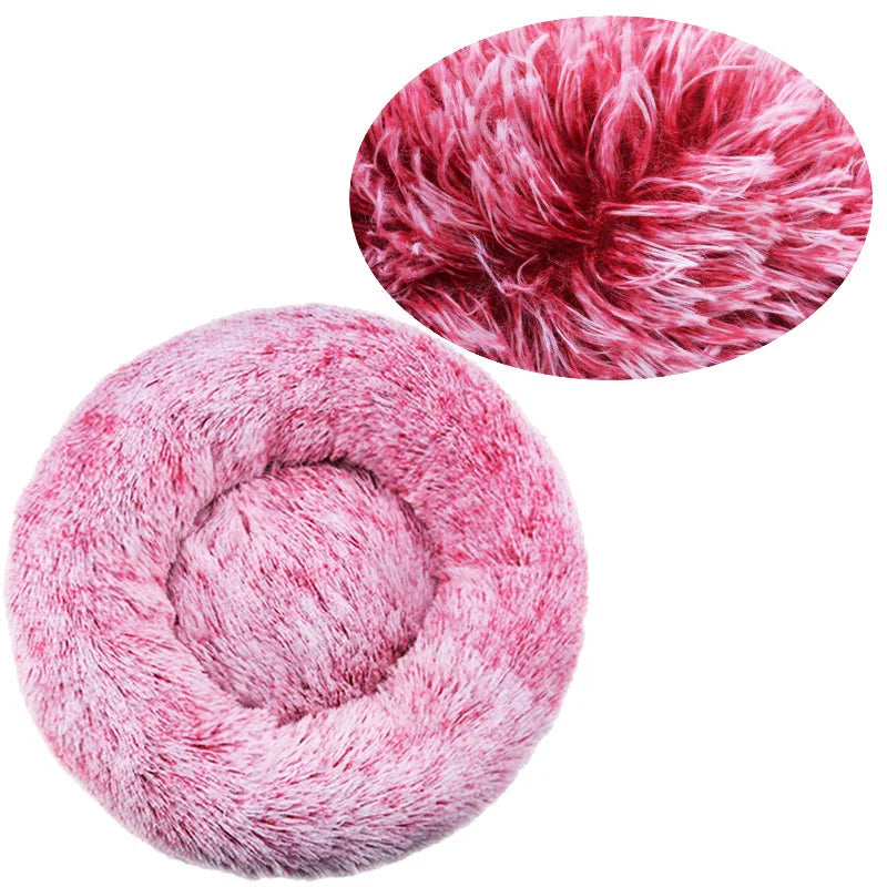 Calming Plush Pet Bed for Dogs & Cats - Corduroy Fleece Bolster, Non-Slip Waterproof Bottom, Multiple Sizes (15.7–35.4 in / 40–90 cm) Gradient rose