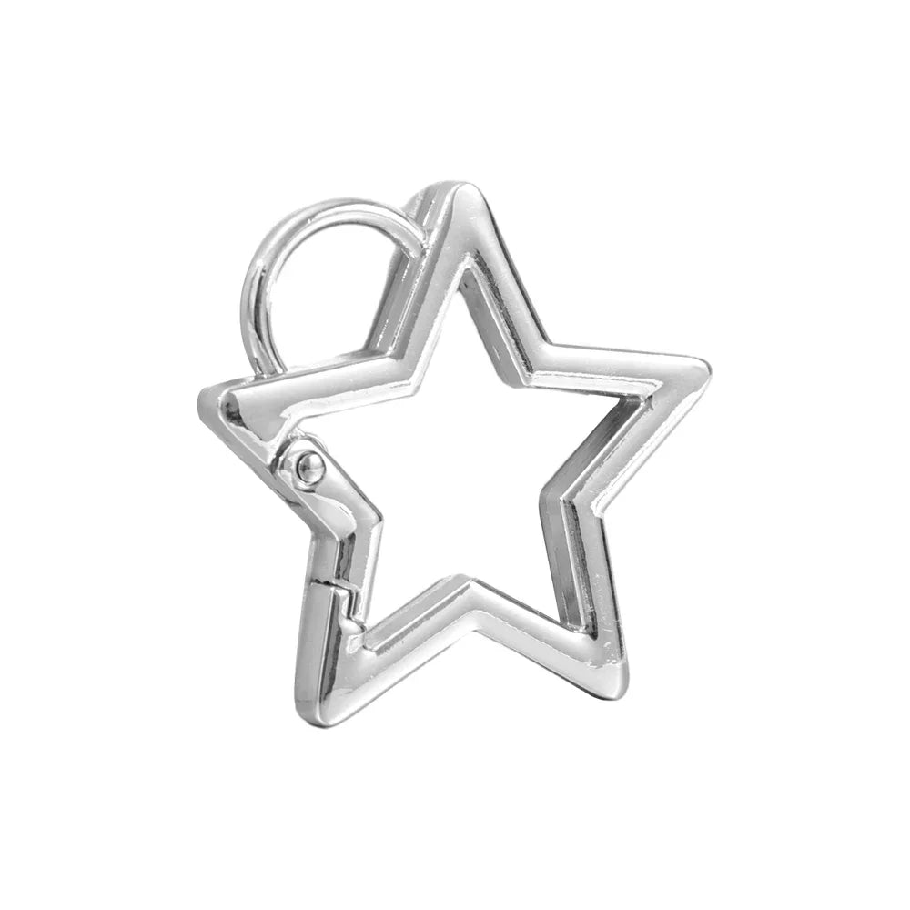 Hollow Star Shaped Spring Clasp Metal Carabiner Keychain Bag Clip Hook Dog Chain Buckle Connector DIY Jewelry Making Accessories Silver Style 02