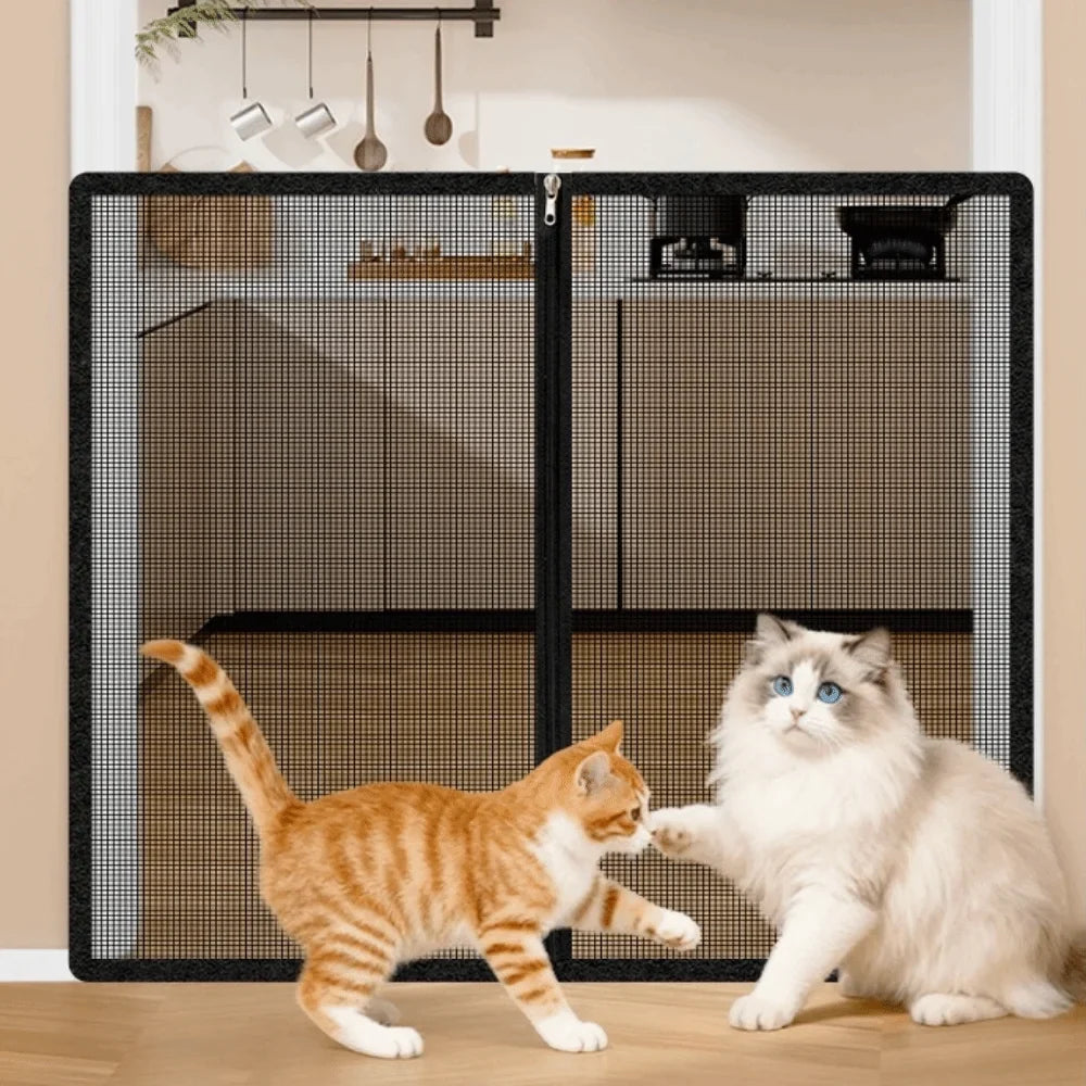 New Metal Mesh Dog Barrier Fences Breathable with Zipper Net Stairs Gate Easy to Install Folding Dog Safety Fence for Cats Dogs