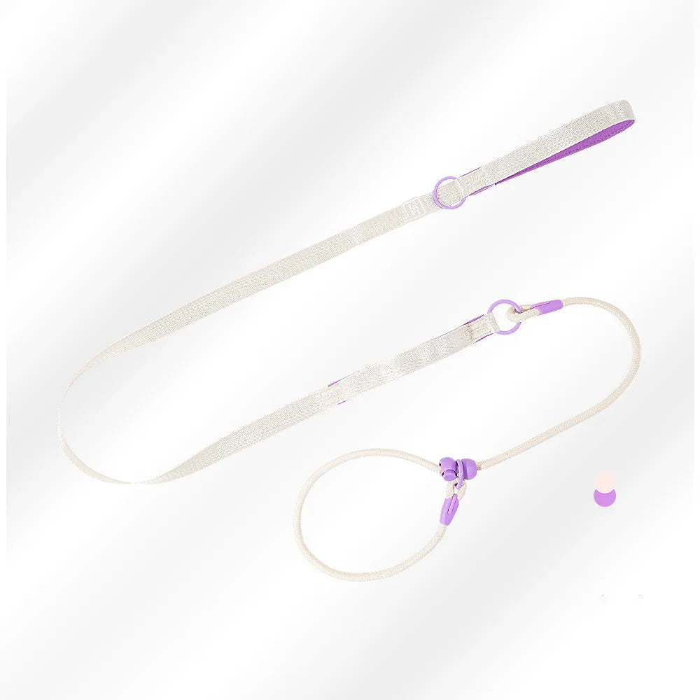 Double Handle Pet Dog Training Round Rope Light Weight Nylon P Chain Adjustable for Small Medium Dogs Walking Leash Pet Supplies Purple