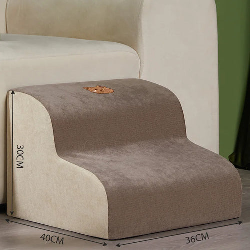 2-Step Pet Stairs for Small & Senior Dogs, Anti-Slip Coral Fleece Ramp with Removable Zipper Cover (36 x 40 x 30 cm | 14.2 x 15.7 x 11.8 in) 2 layers coffee 36x40x30cm