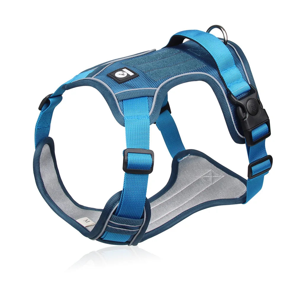 Tactical No-Pull Dog Harness Reflective Heavy Duty Oxford Cloth Waterproof Medium Large Breed Outdoor Walking Pet Vest Harness lake blue
