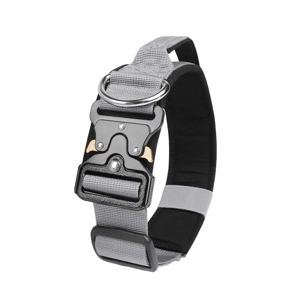Tactical Dogs Collars with Handle Heavy Duty Military Dog Collar for Medium Large Dogs Collar with Quick Release Pets Collar Grey