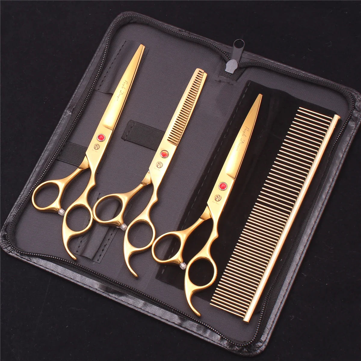 7-Inch (19.5 cm) Stainless Steel Pet Grooming Scissors Kit – Straight, Thinning, Chunker & Curved Shears Z3003-Jin-D4