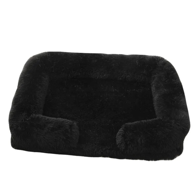 Plush Dog Bed with Removable Cover – Thickened Winter Pet Sofa Pad, Square, Small & Large black
