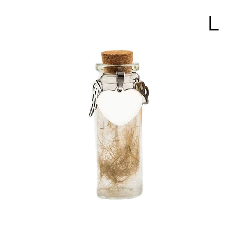 Pet Memorial Urn Container | Pet Hair Keepsake Bottle with 3 Silver Accessories L