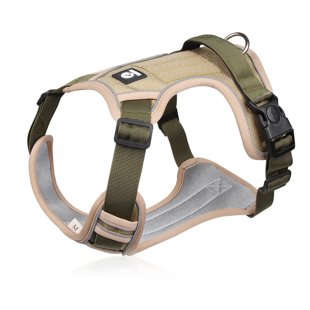 Tactical No-Pull Dog Harness Reflective Heavy Duty Oxford Cloth Waterproof Medium Large Breed Outdoor Walking Pet Vest Harness khaki