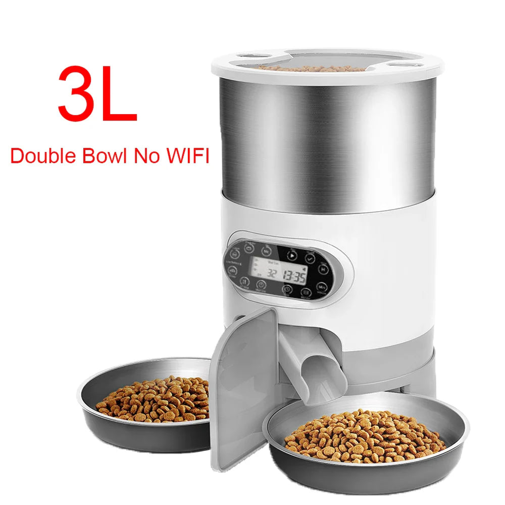 Tuya Smart APP Pet Feeder Cat Dog Food Dispenser Suitable For Small And Medium-Sized Cats And Dogs Mobile Phone Remote Feeding 3L double bowl