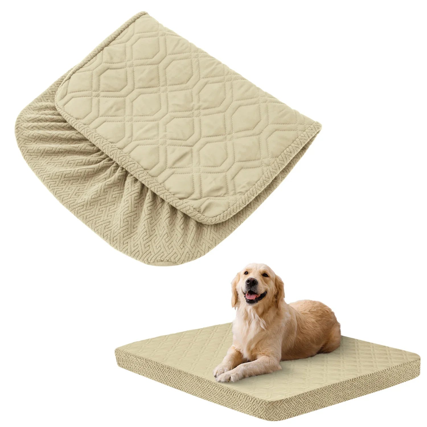 Dog Bed Covers Replacement Washable - Waterproof Dog Bed Covers Quilted, Water Absorbable Pet Puppy Bed Cover for Dog Cat Beige