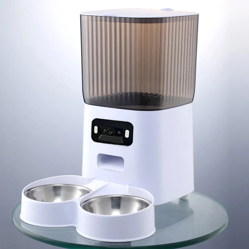 5L Double Bowls Smart Automatic Cat Feeder With Camera Cat Dry Food Video Dispenser Pet Smart Voice Recorder Auto Feeder For Dog Double bowl video