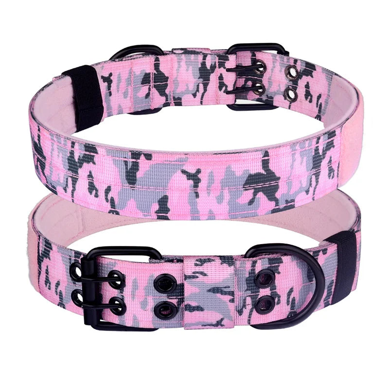 Tactical Dog Collar, Heavy Duty Nylon Dog Collar with Double Buckle, Adjustable Military Dog Collar for Medium Large Dogs Pink